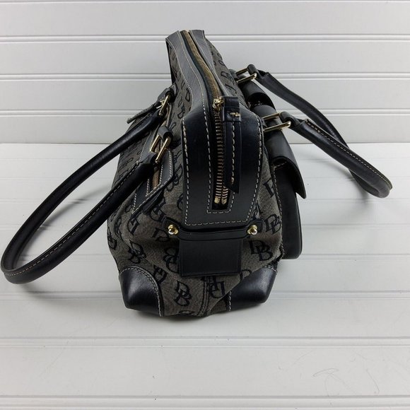 Dooney & Bourke Signature Double Pocket Satchel Handbag Purse Black - Picture 3 of 8